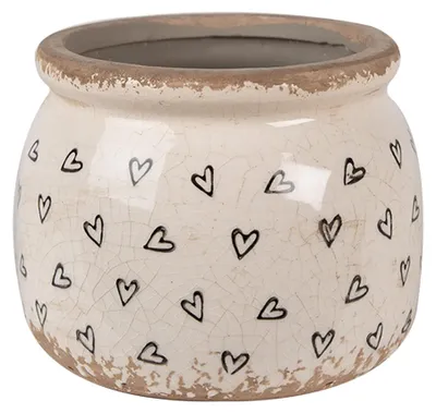 Obrázok produktu pre Clayre & Eef Kvetináč Ø 12x10 cm Béžová čierna keramika Srdcia