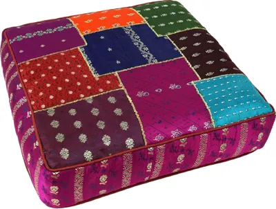 Produktbild von Orientalisches Eckiges Patchwork Kissen 40 cm, Sitzkissen, Bodenkissen mit Baumwollfüllung - Lila/bunt, Mehrfarbig, Viskose, Zierkissen, Dekokissen, Sofakissen
