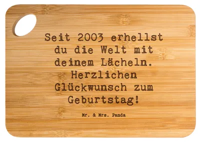 Produktbild von Mr. & Mrs. Panda Holzbrett Spruch 2003 Geburtstag - Transparent - Geschenk, Geburtstagsgeschenk, Brett, seit erhellst du die Welt mit deinem Lächeln, Holzbrettchen