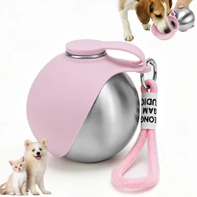 Hundetrinkflasche 285 ml, Edelstahl, faltbarer Silikonnapf, auslaufsicher