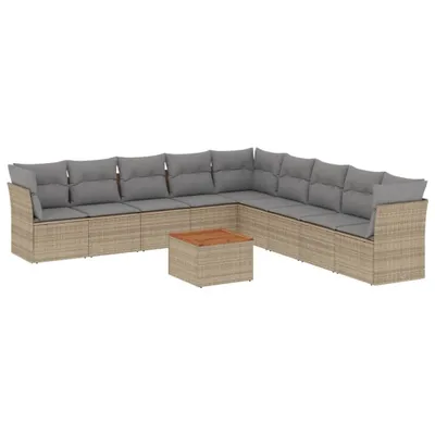 Produktbild von vidaXL 10-tlg. Garten-Sofagarnitur mit Kissen Beige Poly Rattan