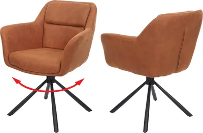 Produktbild von 2er-Set Esszimmerstuhl HWC-K33, Küchenstuhl Stuhl, drehbar Auto-Position, Stoff MVG  Wildleder-Optik braun