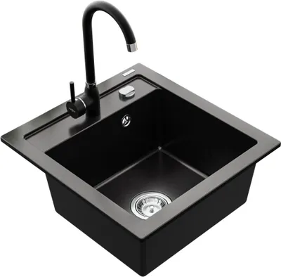 Image de Évier 1 bac en granit Vito avec mitigeur Telma, noir (6503-77-670200-70)