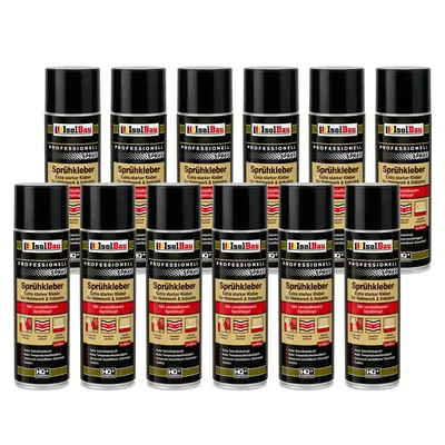 Produktbild von Isolbau Sprühkleber - 12 x 500 ml Extra starker Kleber für Heimwerk & Industrie - Klebe-Spray für Schaumstoff, Holz, Stoff, Leder, Filz uvm
