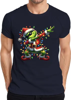 Produktbild von Grinch Dabbing Weihnachten Santa Lichterkette Lustig Geschenk Herren T-Shirt, Navy, 3XL