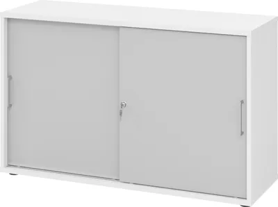 Produktbild von bümö Schiebetürenschrank office - 2 Ordnerhöhen - Griff: Bügelgriff (Metall), Nachbildung: Weiß/Grau