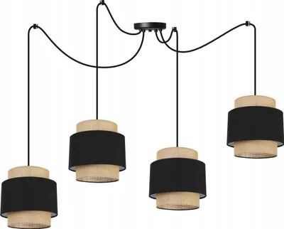 Produktbild von Boho Spider Hängelampe - Deckenlampe - Pendelleuchte aus Metall mit Lampenschirm aus Stoff - E27 - 4-Flammig - Schwarz und Jute