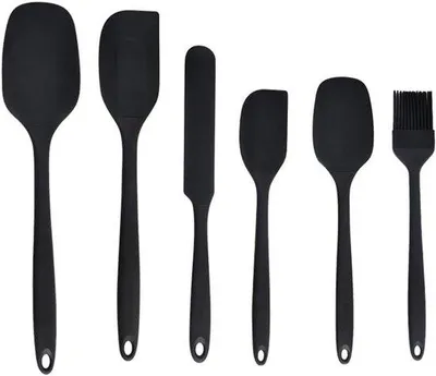 Image de Ensemble de spatules en silicone - Sans BPA - Ustensiles de cuisine antiadhésifs - Pour la pâtisserie et la cuisine - Noir - 6 pièces