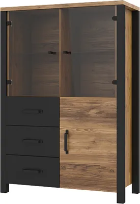Produktbild von Geschirrschrank Lyam mit 3 Schubladen und 3 Türen, Holzoptik und Schwarz, 146cm