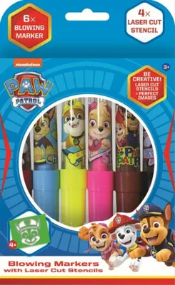 Produktbild von 6 Stück Blastafellstifte mit Paw Patrol-Schablonen in einer Schachtel (12 x 19 cm)