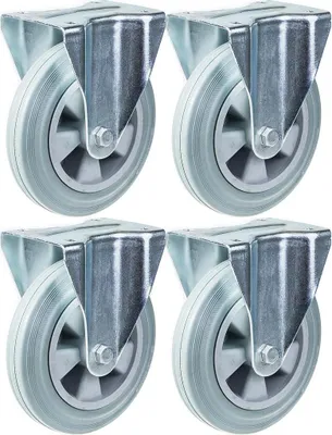 Immagine prodotto di 200 mm 8" ruote grigie con pneumatico in gomma fisse e robuste, portata 820 kg, set da 4