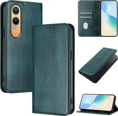 Produktbild von Handyhülle für OnePlus Nord CE4 Lite, Vintage Leder RFID Schutz Kartenfach Standfunktion Magnetische Klapphülle Grün