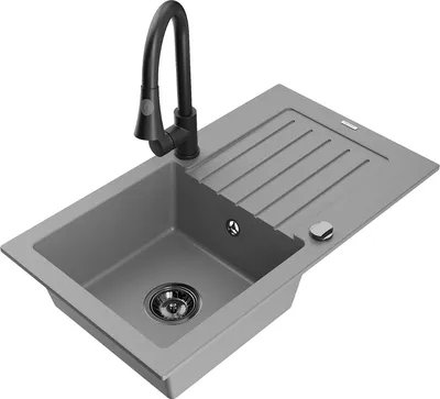 Produktbild von Mexen Pablo 1 Becken-Granitspüle mit Abtropffläche und Mischbatterie Elia, Grau - 6510-71-670101-70-B