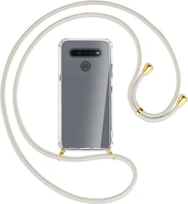 Produktbild von Handykette Backcover-Schutzhülle mit Band (Metall goldfarben) für LG K41S LM-K410 - broken white