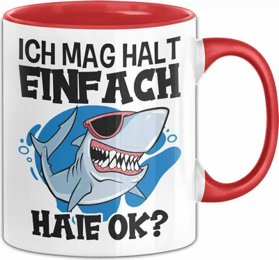 Produktbild von Hai Tasse Geschenk Haifisch Liebhaber Ich Mag Halt Einfach Haie Ok Becher (Rot)