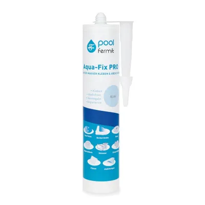 A white and blue tube of sealant with a nozzle.