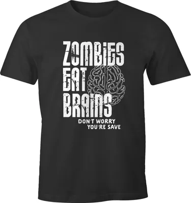 Produktbild von Herren T-Shirt Zombies eat Brains don't worry you're save Halloween Fun-Shirt Moonworks® anthrazit XL
