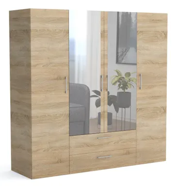 Produktbild von Kleiderschrank WIMBLEDON 200 SONOMA 200x60x200 cm – mit Spiegel, Schubladen & Kleiderstange – moderner Mehrzweckschrank für Schlafzimmer, Ankleide