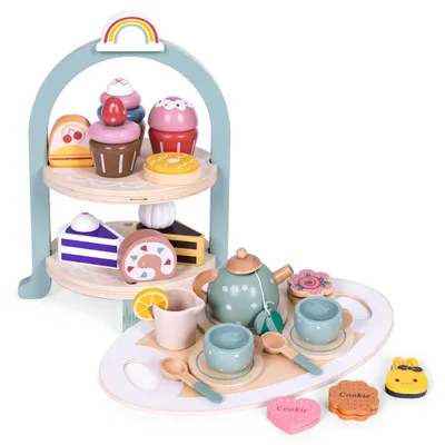 Produktbild von Teeservice für Tee, Kaffee und Gebäck, bestehend aus Tassen, Kanne, Tablett und Kuchenplatte, Marke ECOTOYS