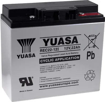 Image de Batterie de remplacement YUASA pour éclairage de secour système d’alarme 12V 22Ah cycle stable