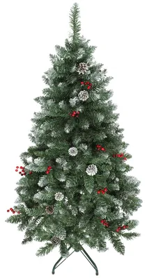 Immagine prodotto di Albero di Natale Innevato 150 cm 398 Rami con Pigne e Bacche Rosse Base in Metallo Verde