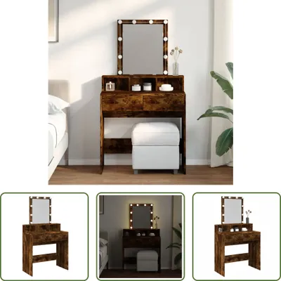 Zdjęcie produktu dla The Living Store Toaletka z oświetleniem LED dąb wędzony 80x41x144,5 cm