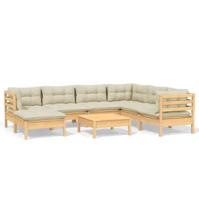 Produktbild von vidaXL 8-tlg. Garten-Lounge-Set mit Creme Kissen Massivholz Kiefer