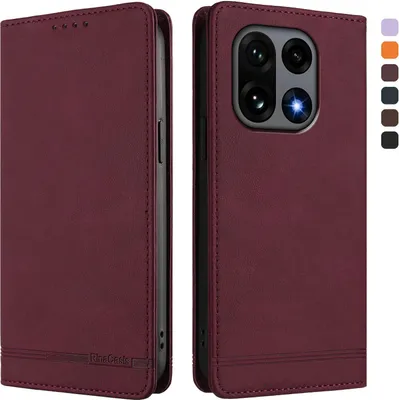 Produktbild von Hülle für OnePlus 15, Retro Kunstleder Ständer Klapphülle mit Kartenfächer und Magnetische Rot