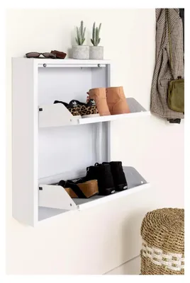 Produktbild von Metall-Schuhschrank 2-Türen - 50 x 15 x 71,5 cm - Platzsparendes und Stilvolles Schuhregal - Moderne Schuhschränke - Schuhaufbewahrung - Weiß