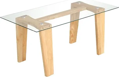 Produktbild von Rechteckiger Couchtisch, Beistelltisch mit Transparentem, Gehärtetem Glasplatte & Gummibaumrahmen, Moderner Zentraltisch, 100 x 50 x 44,8 cm, Natur