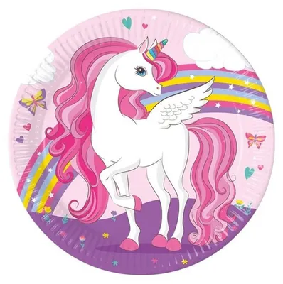 8er-Set Einhorn-Pappteller 23 cm für Geburtstagsfeier
