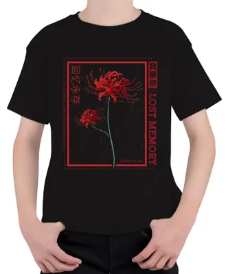 Immagine prodotto di LOST MEMORY Giglio Ragno Rosso Higanbana Maglietta Streetwear Giapponese per Bambini, Nero, 104