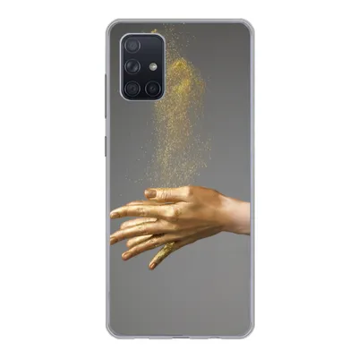 Produktbild von MuchoWow® Handyhülle Schutzhülle Hülle für Samsung Galaxy A51 Frau mit goldgefärbten Händen und einer Glitzerwolke Silikon Softcase Handy Hülle - Schutzabdeckung