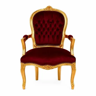 Produktbild von Barockstuhl Barock Stuhl Salon Salonstuhl Armlehne Weinrot Gold Stoff Esszimmer Wohnzimmer Büro Flur Schminkstuhl Klassisch Premium Luxus Modern Retro