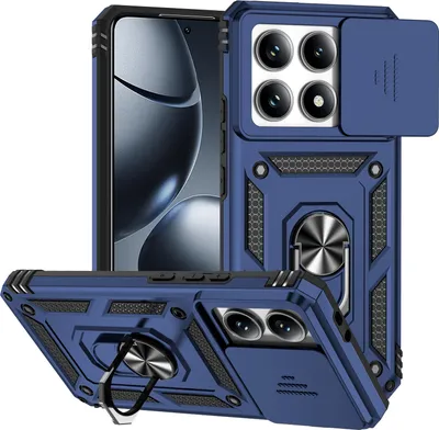 Obrázek produktu pro Pouzdro pro Xiaomi 14T Pro dvouvrstvé pouzdro s posuvným krytem kamery a prstencovým stojánkem Modrý