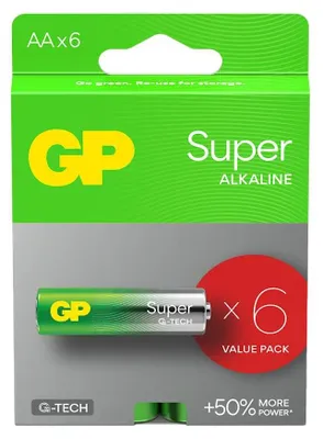 Imagen del producto de Baterías alcalinas Super G-Tech AA, modelo LR06, paquete de 6 unidades