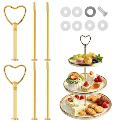 Etagère-Stangen Set, 2 Stück, Gold, Herzform, DIY-Bausatz