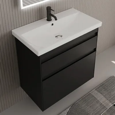 Produktbild von Alpenberger Badmöbel mit Keramik Waschbecken und Unterschrank - Softclose - Vormontiert - Hängender Waschtisch - 60/80/100/120 cm
