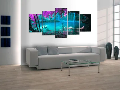 Produktbild von Akustikbild See Wasserfall 200x100 cm Bilder Akustikschaum Hochleistungsschallabsorber Schallschutz Leinwand 5 tlg Wandbild Raumakustik Schalldämmung c-A-0002-b-o