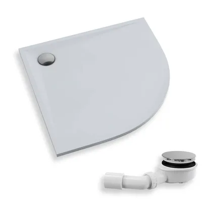 Zdjęcie produktu dla Brodzik Posadzkowy Prysznicowy Półokrągły 90x90x3 Akrylowy, Gładki | w zestawie - Syfon, odpływ ⌀90 mm | BADLAND ETRUSCO