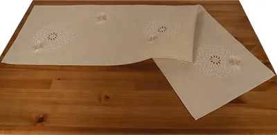 Produktbild von heimtexland ® Läufer Tischdecke Leinen-Optik bestickt Deko Esszimmer Serie Pusteblume Tischwäsche Stickerei Blumen Ornamente Tischband Typ887 Tischläufer 40x140 cm beige