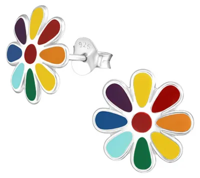 Produktbild von Kinder-Ohrringe: 925 Silber Ohrstecker für Mädchen und Jungen Blume Regenbogen | 11 mm Ø