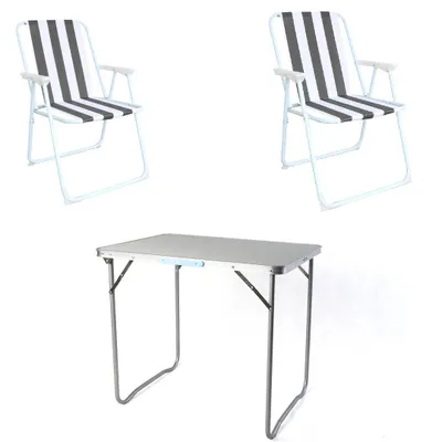 Produktbild von Campingset klappbar 3tlg Campingstuhl Gartenstuhl Anthrazit-gestreift