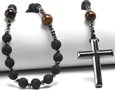 Immagine prodotto di Collana Croce MC - 38846 in Pietre Naturali Nero/Marrone KP38846