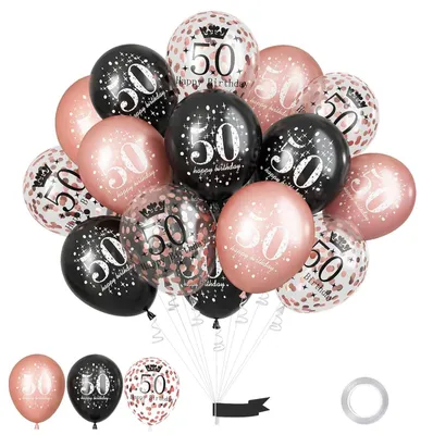 Ballon-Set 50. Geburtstag, 15 St., schwarz-roségold