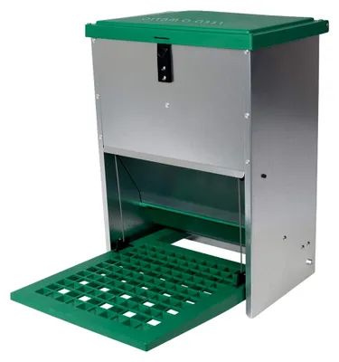 Produktbild von Futterautomat für Geflügel mit Pedalzufuhr, bis zu 12kg Futter, für Hühner, Puten, Gänse und Enten