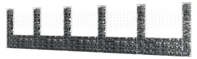 Produktbild von Gabionenkorb U-Form mit 6 Säulen, Gabionen Zaun, Steinkorb, Gabionenwand, Gabionen Pflanzkübel, Gabionenhochbeet, Eisen 620x20x150 cm