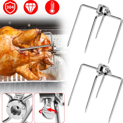 Produktbild von Naizy Fleischnadeln 2x Edelstahl Grillklammer Fleischklammer Spießgabel für Grillspieß