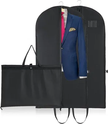 Produktbild von Ibenzoa® Kleidersack 60 x 120 cm, schwarz – Premium atmungsaktiv, faltbar, 120 g/m², wasserabweisend mit Doppelreißverschluss, Trolleyband 25 cm, 2 Taschen