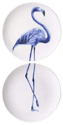 Imagen del producto de Heinen Delfts Blauw – Plato mural "Flamenco largo", diseño de doble imagen